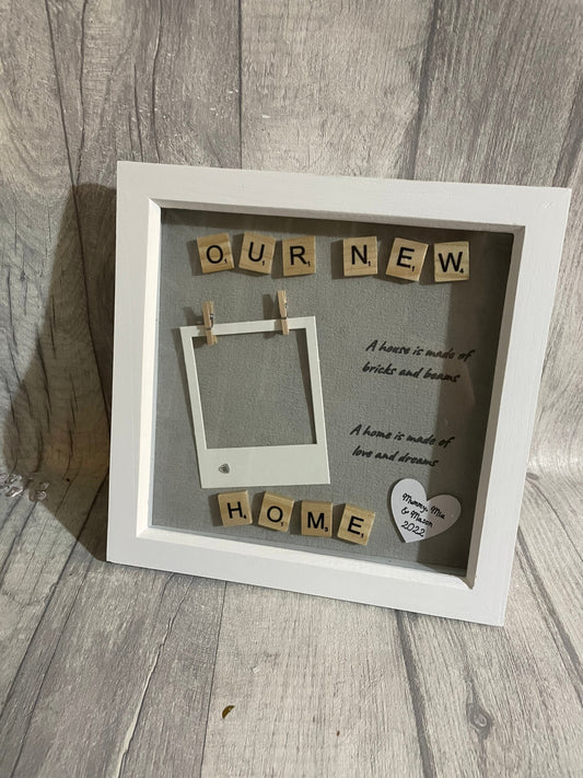 Personalised new home gift, house warming gift, new home scrabble art, new home box frame, first home frame, First home gift,