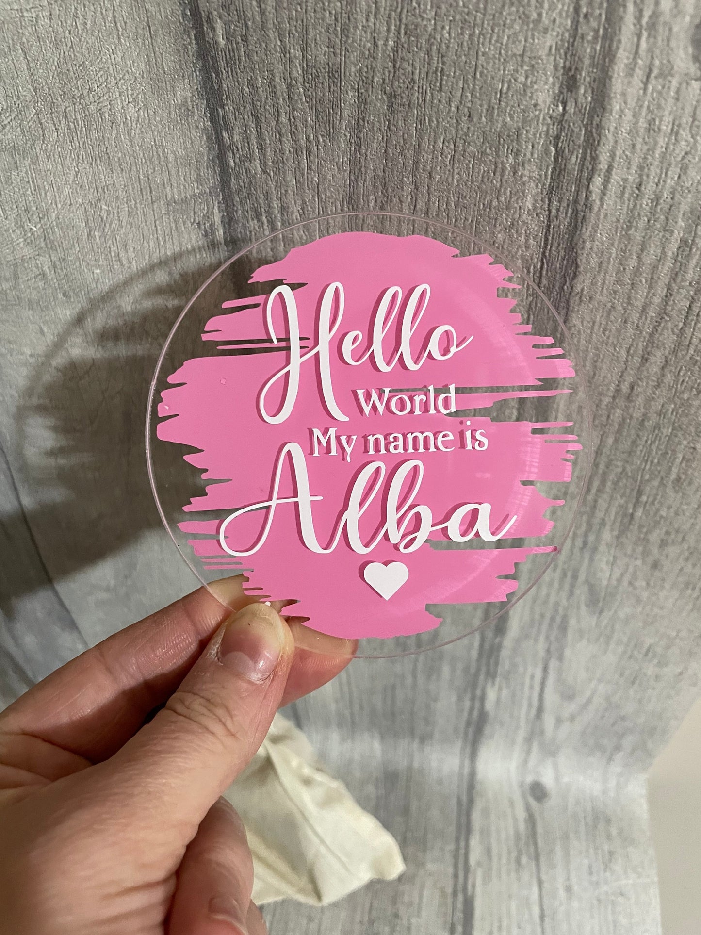 Personalised welcome to the world disc, welcome to the world sign, new baby announcement