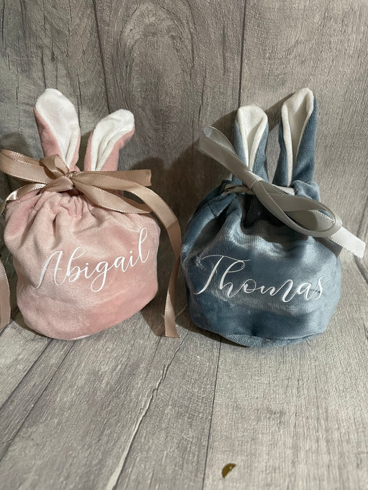 Personalised Easter bunny bags, velvet pouch, velvet bags