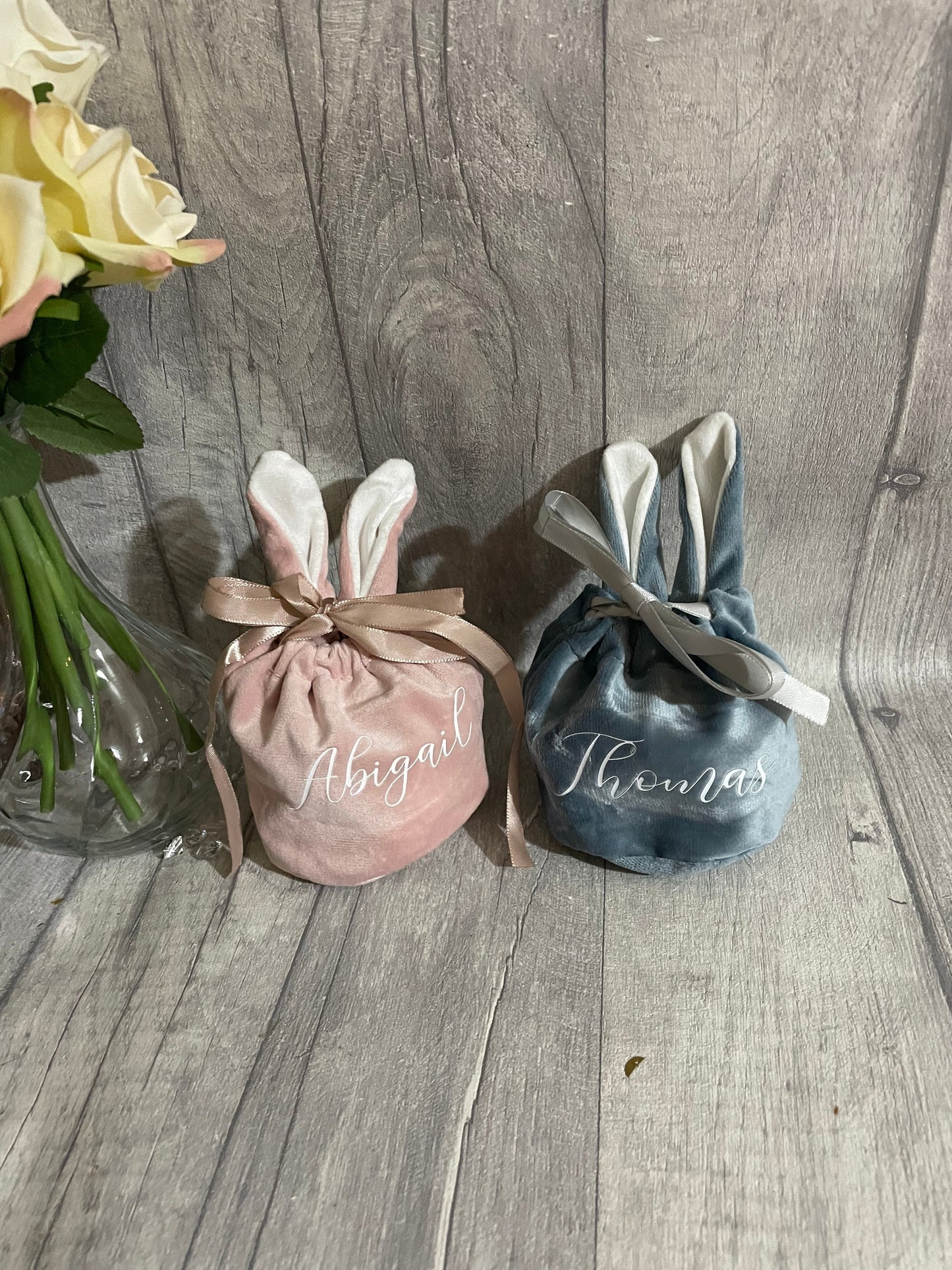 Personalised Easter bunny bags, velvet pouch, velvet bags