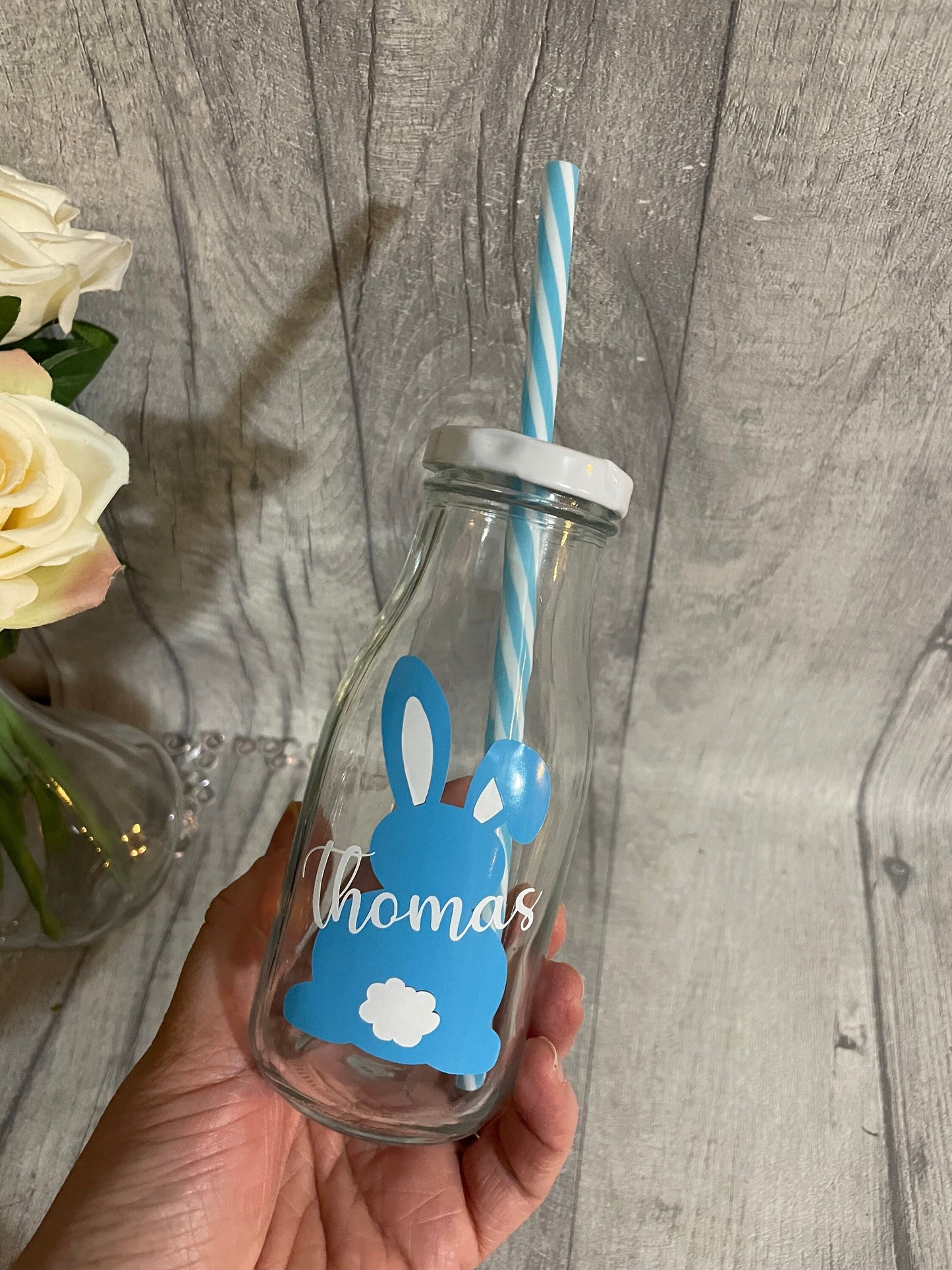 Personalised Easter bottle, glass milk bottle, Easter milk bottle, bunny bottles , Easter gift for kids