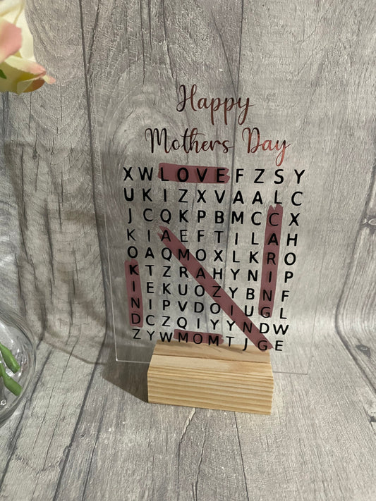 Personalised mother gift, word search plaques,Mothers Day Plaque, Acrylic plaque, gift for her,gift for him,gift for mom, gift for nan