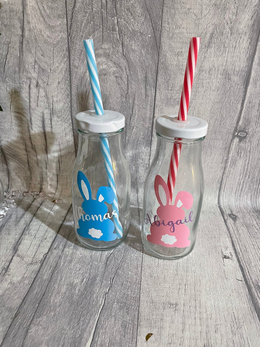 Personalised Easter bottle, glass milk bottle, Easter milk bottle, bunny bottles , Easter gift for kids