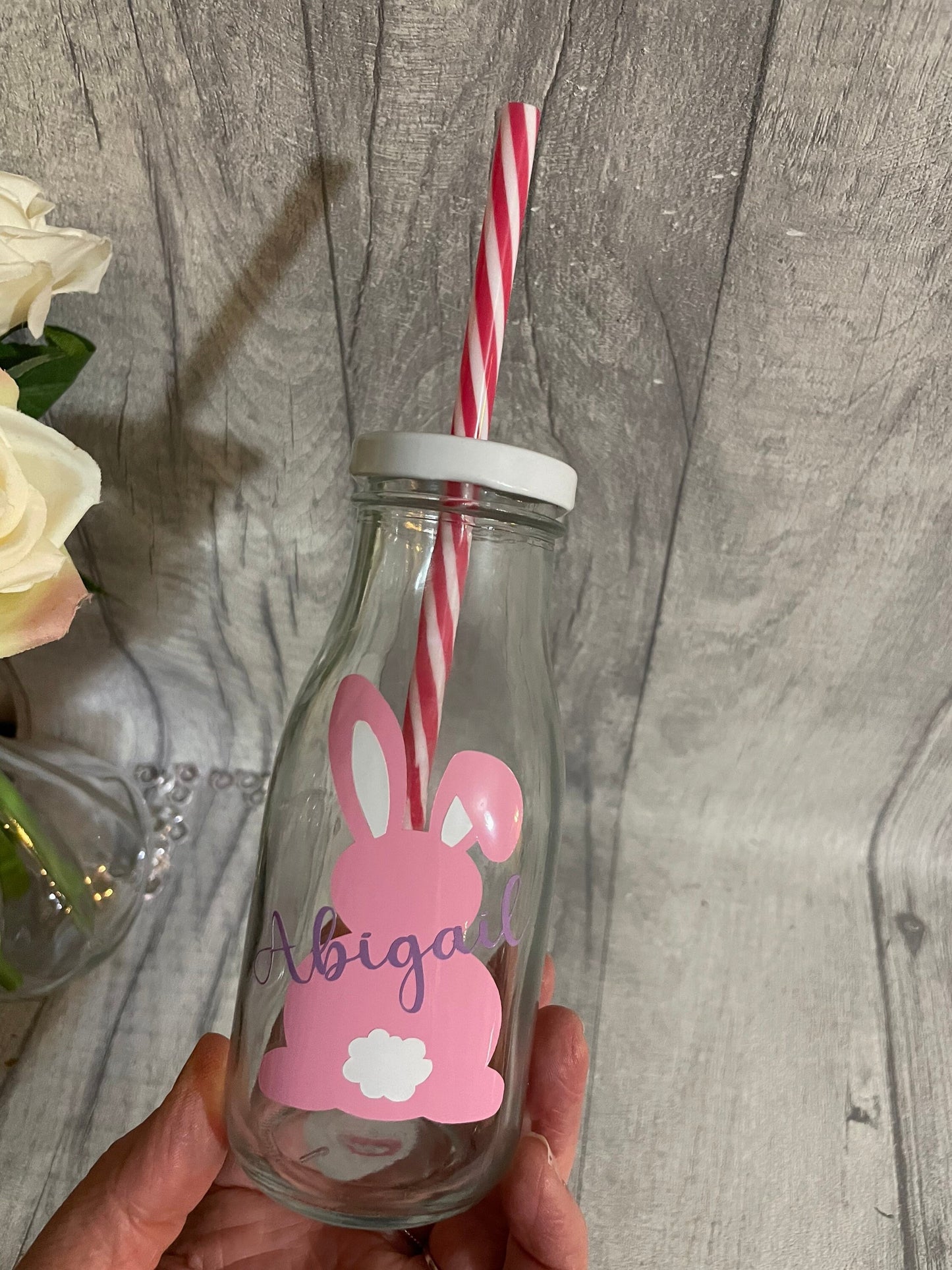 Personalised Easter bottle, glass milk bottle, Easter milk bottle, bunny bottles , Easter gift for kids