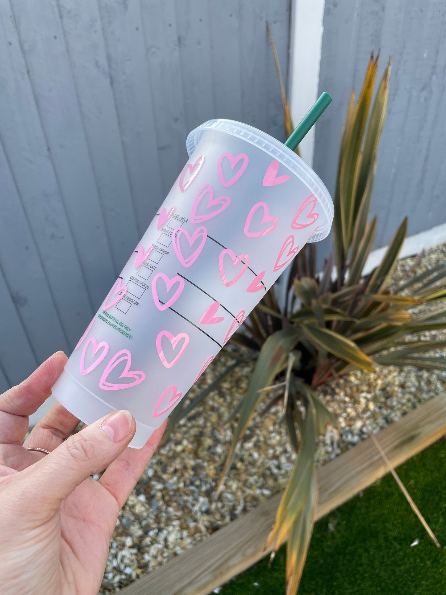 Personalised plastic cup, drinks tumbler, drinking bottle, cold cup, love hearts plastic cup