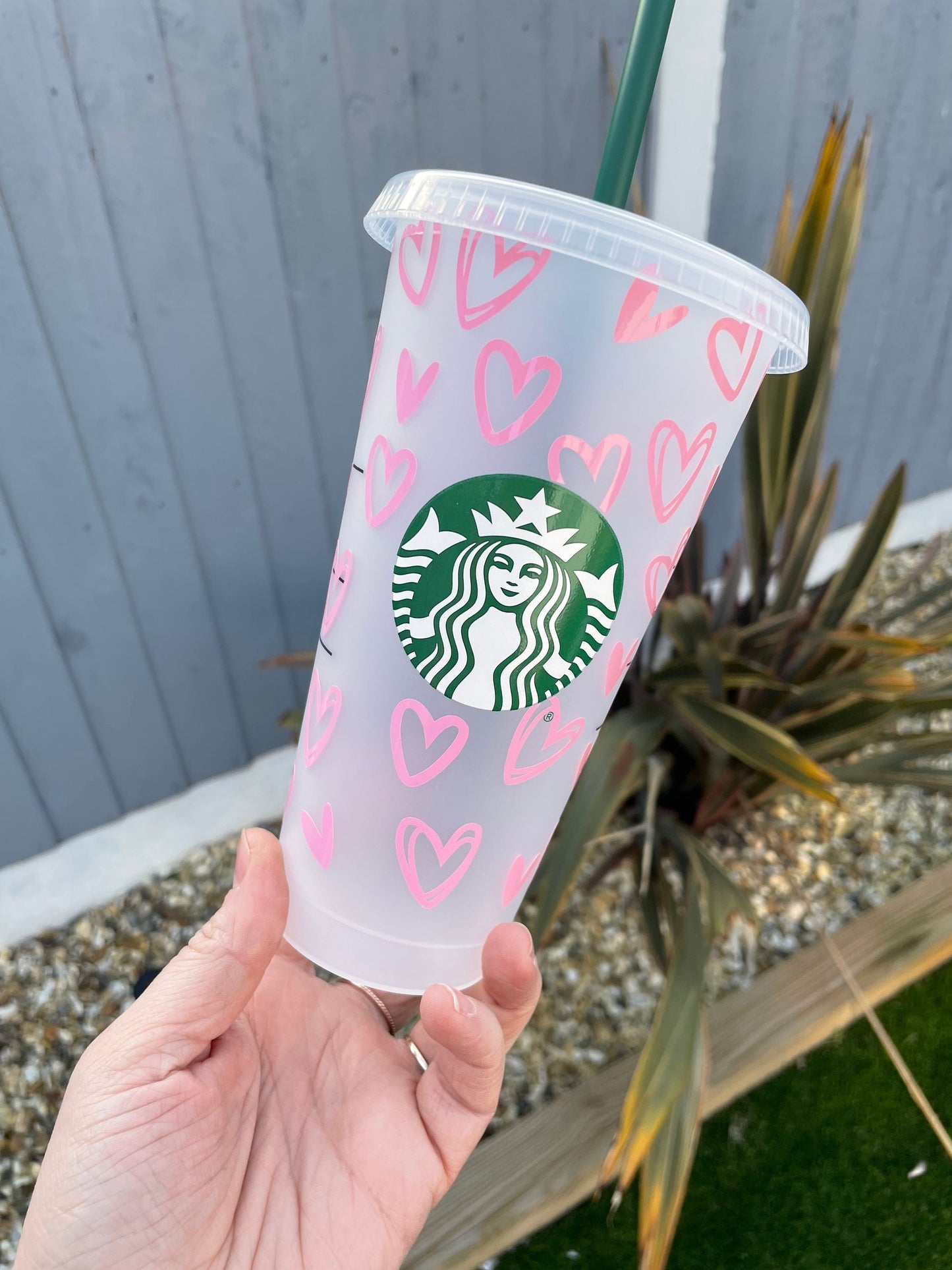 Personalised plastic cup, drinks tumbler, drinking bottle, cold cup, love hearts plastic cup