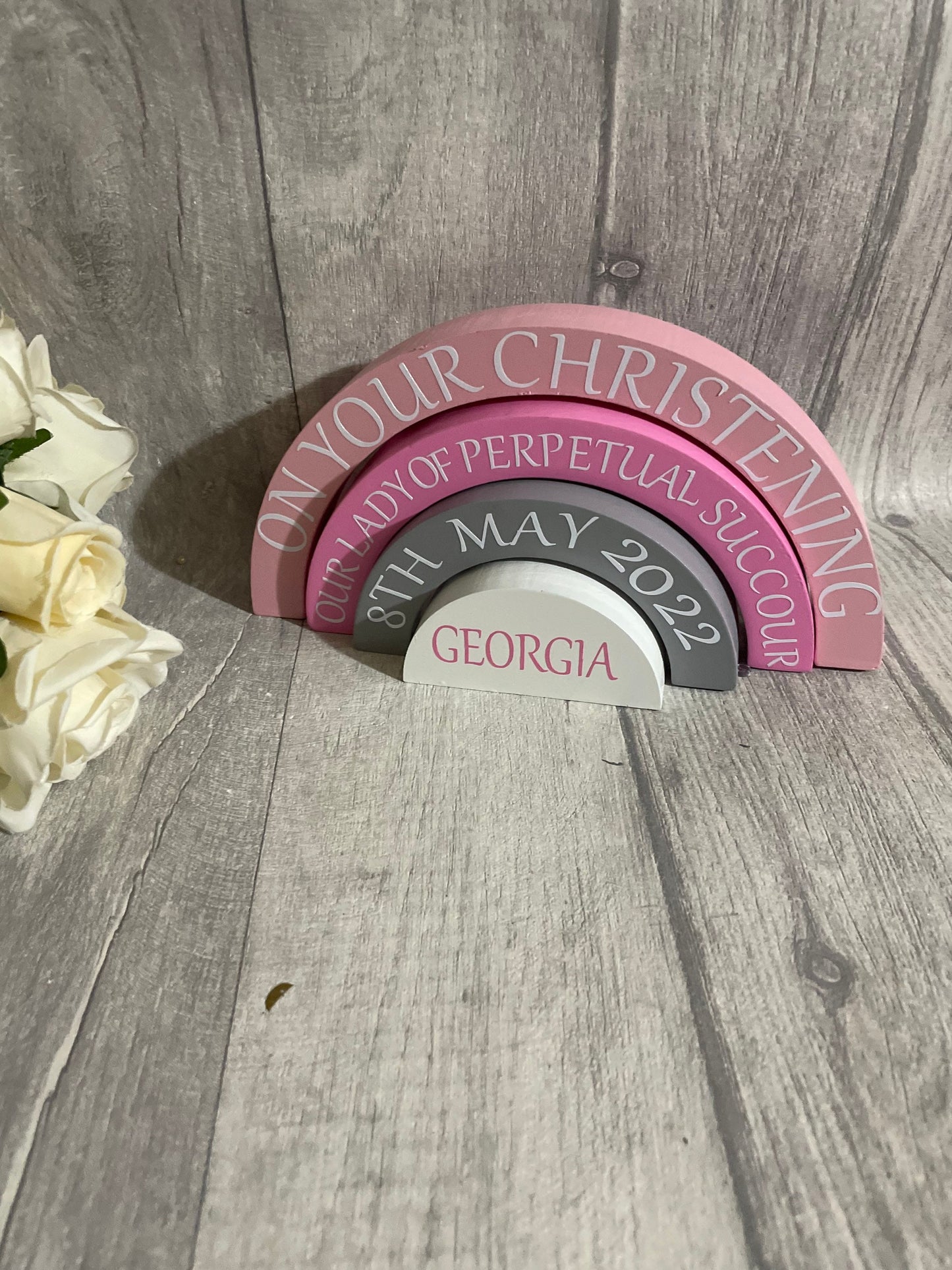 New baby gift, rainbow stacker , wooden gift , four piece interlocking gift, baby nursery