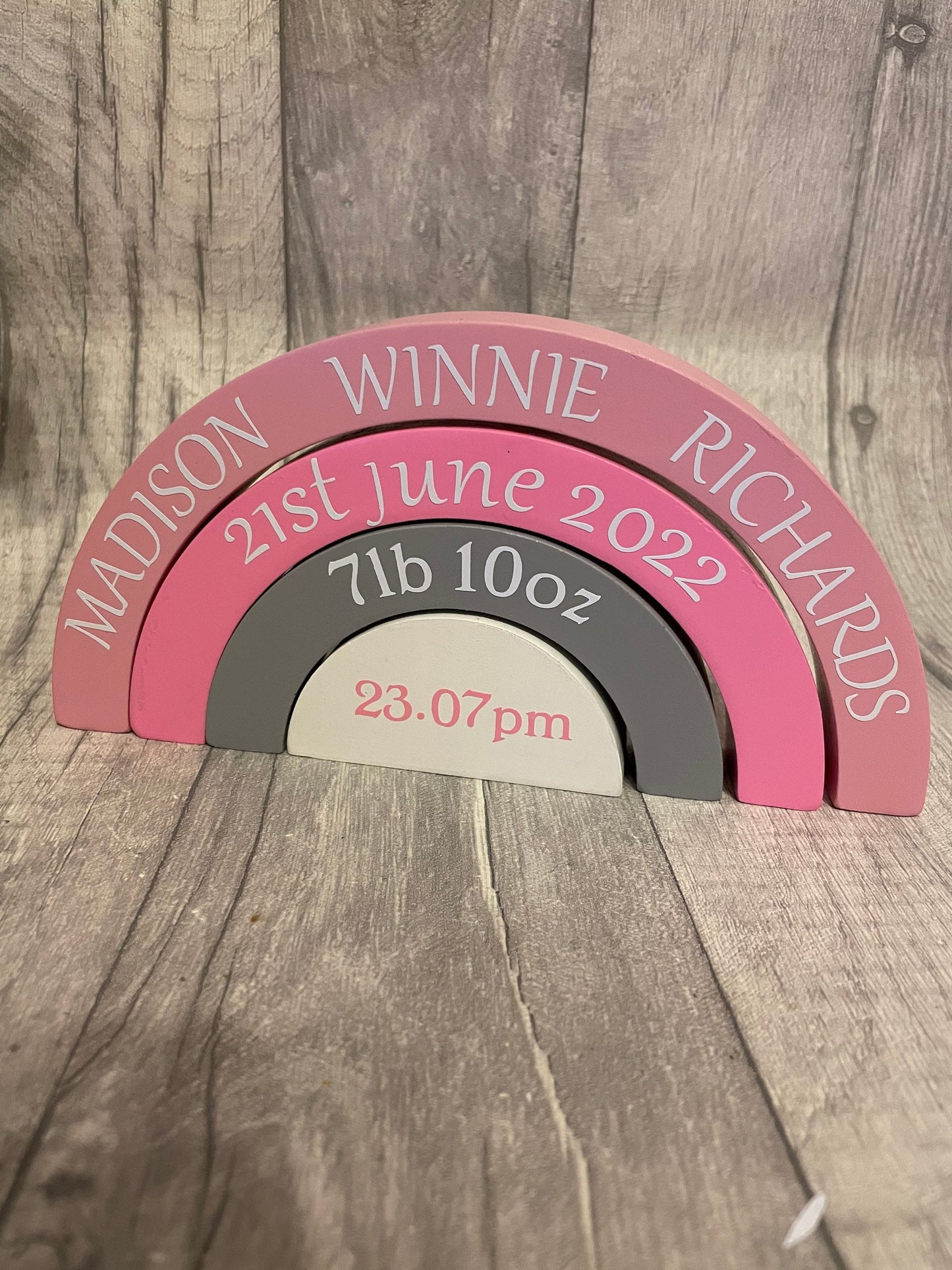 New baby gift, rainbow stacker , wooden gift , four piece interlocking gift, baby nursery