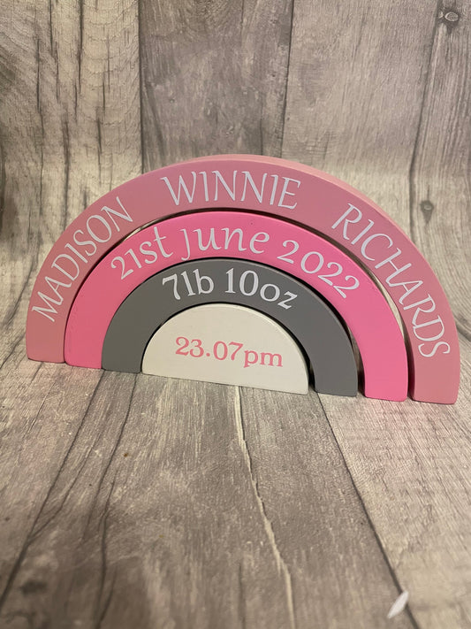 New baby gift, rainbow stacker , wooden gift , four piece interlocking gift, baby nursery