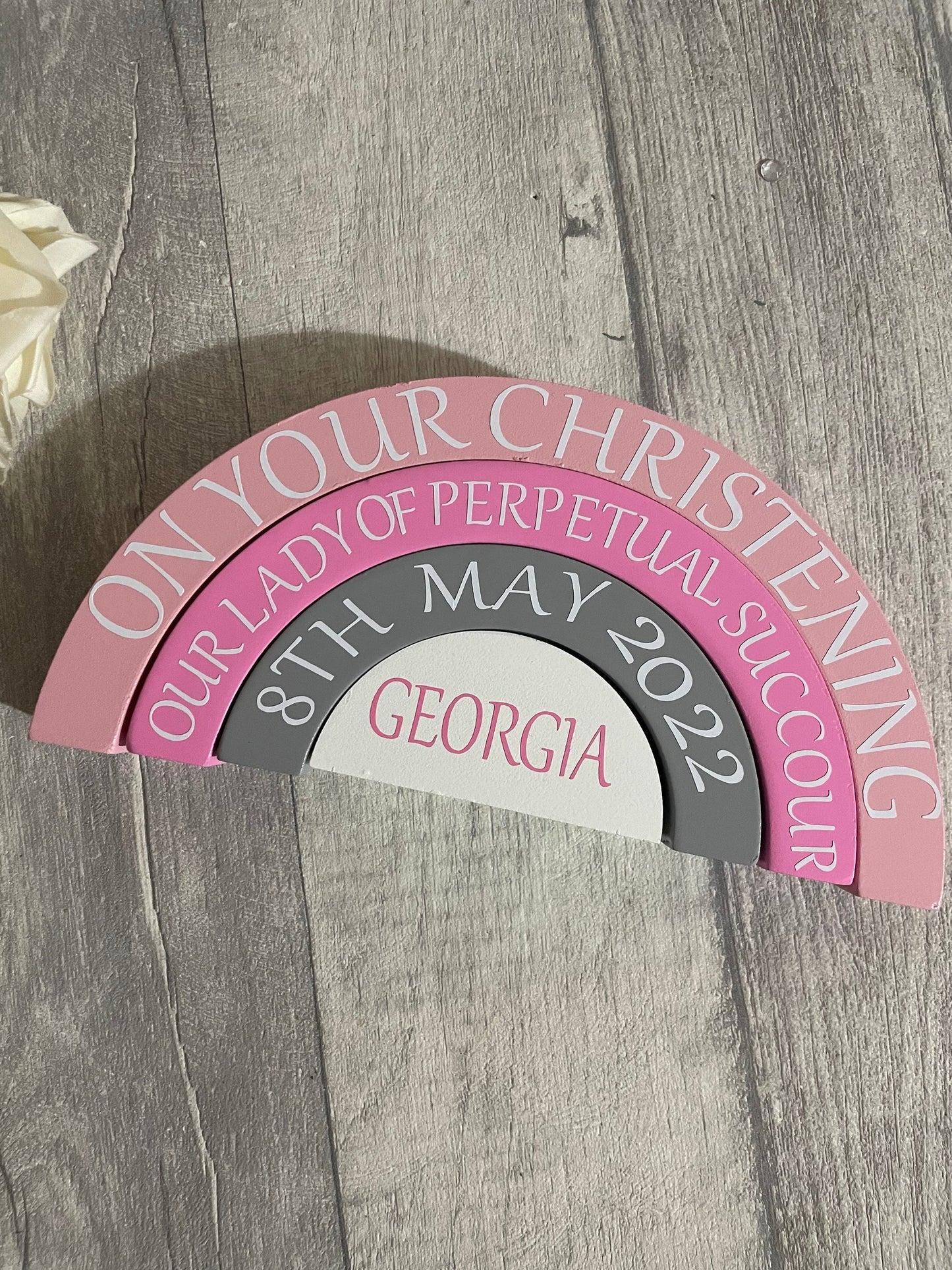 New baby gift, rainbow stacker , wooden gift , four piece interlocking gift, baby nursery