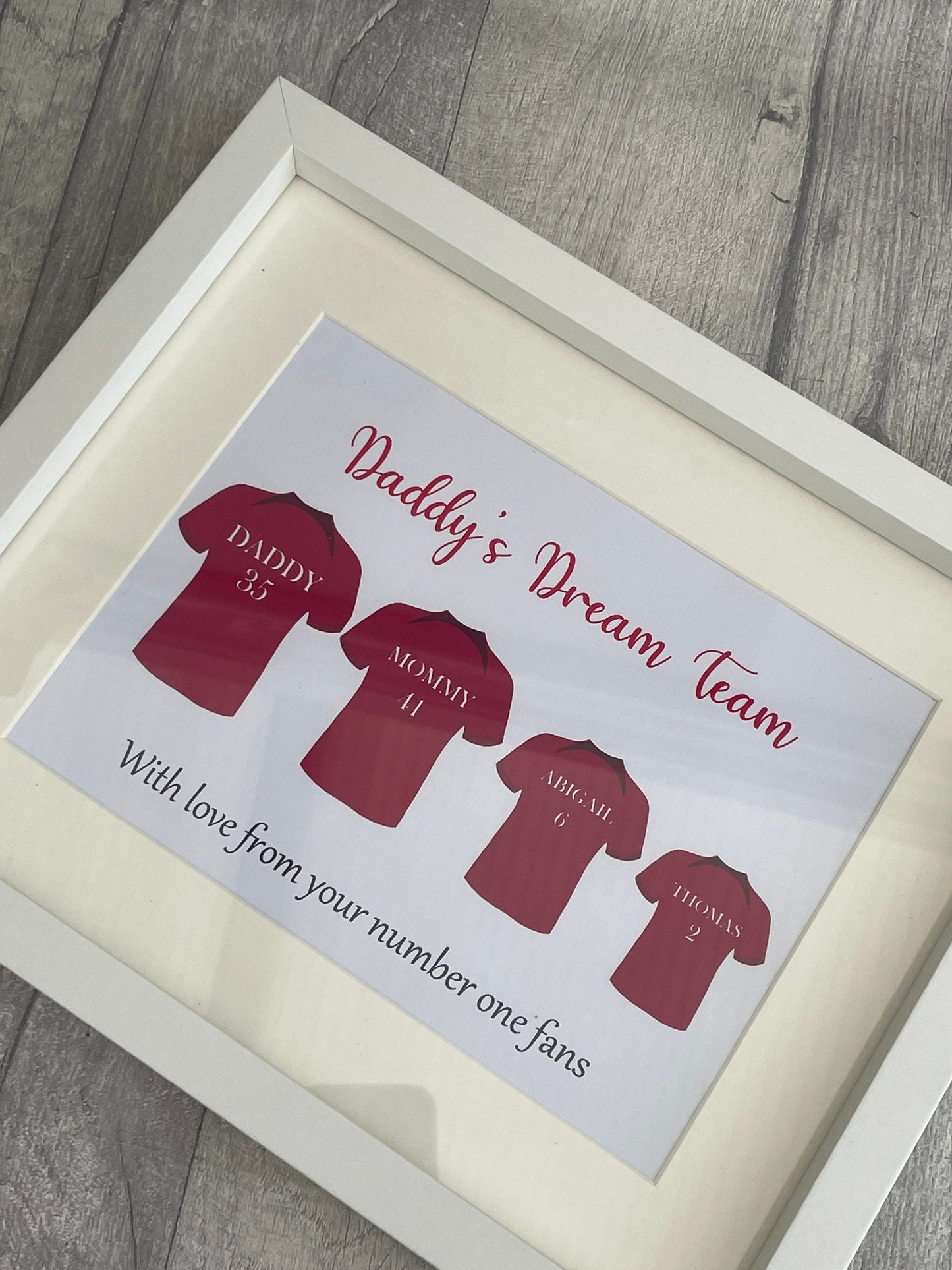 Personalised Daddy’s Team T shirt print , Fathers Day Gift, Gift for Daddy, Football Shirt Print