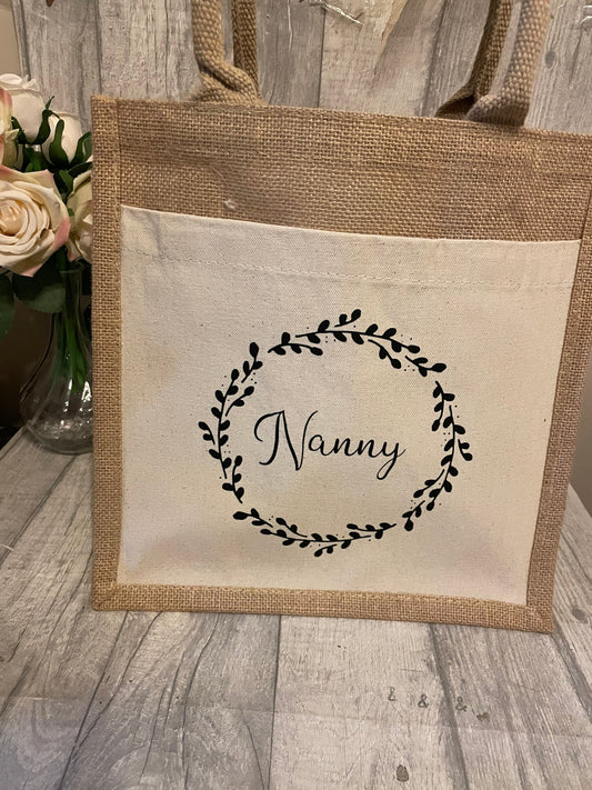 Personalised jute bag , bag for nanny, gift for nanny, personalised appreciation gift