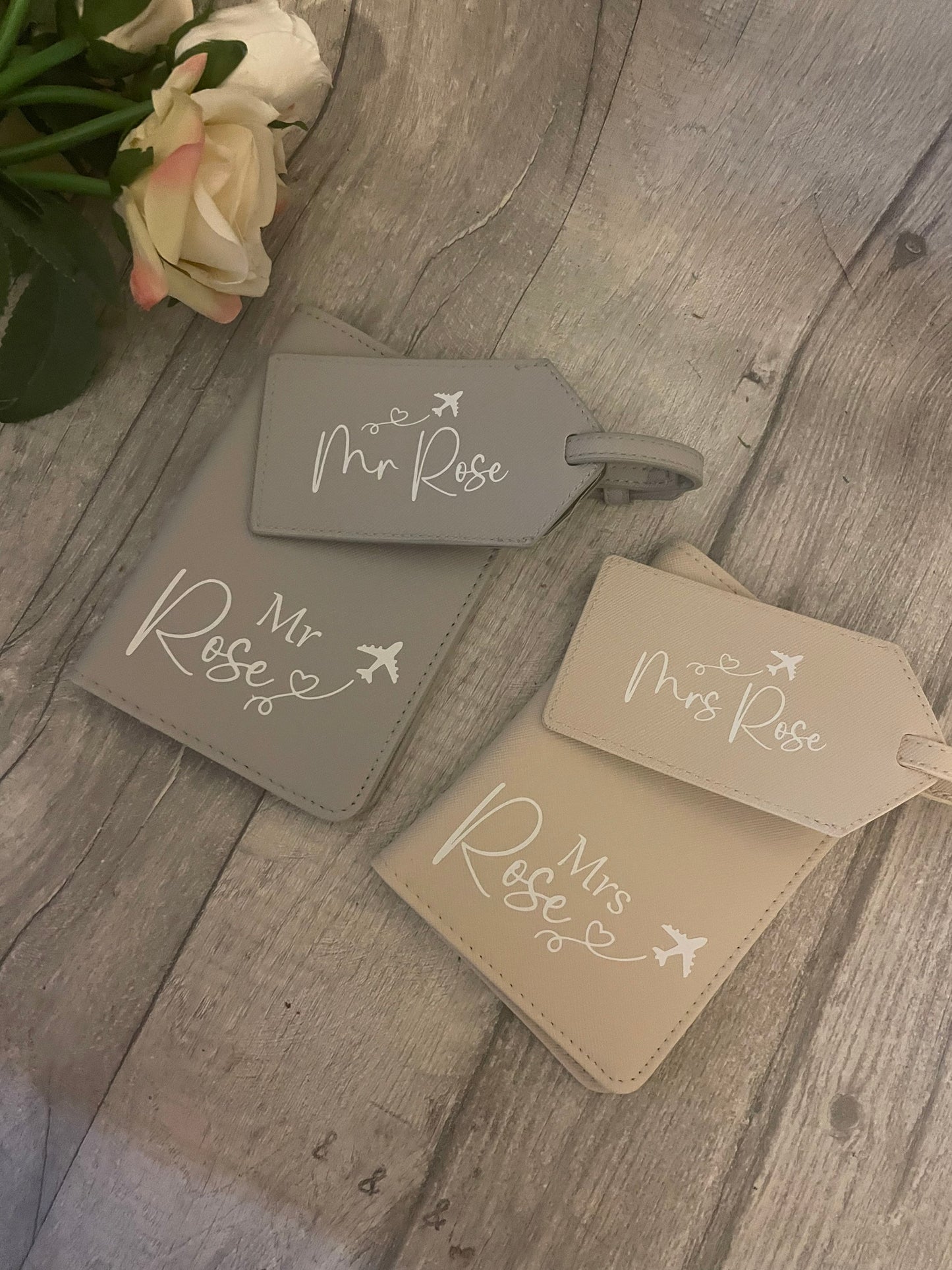 Personalised passport cover and luggage set. Travel set .