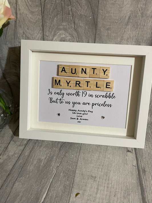Auntie scrabble frame gift , gift for Aunty , personalised auntie gift, Mother’s Day gift.Birthday gift