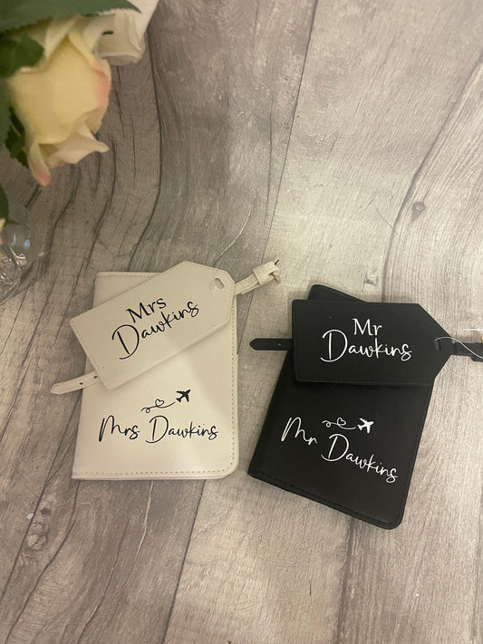 Personalised passport cover and luggage set. Travel set .