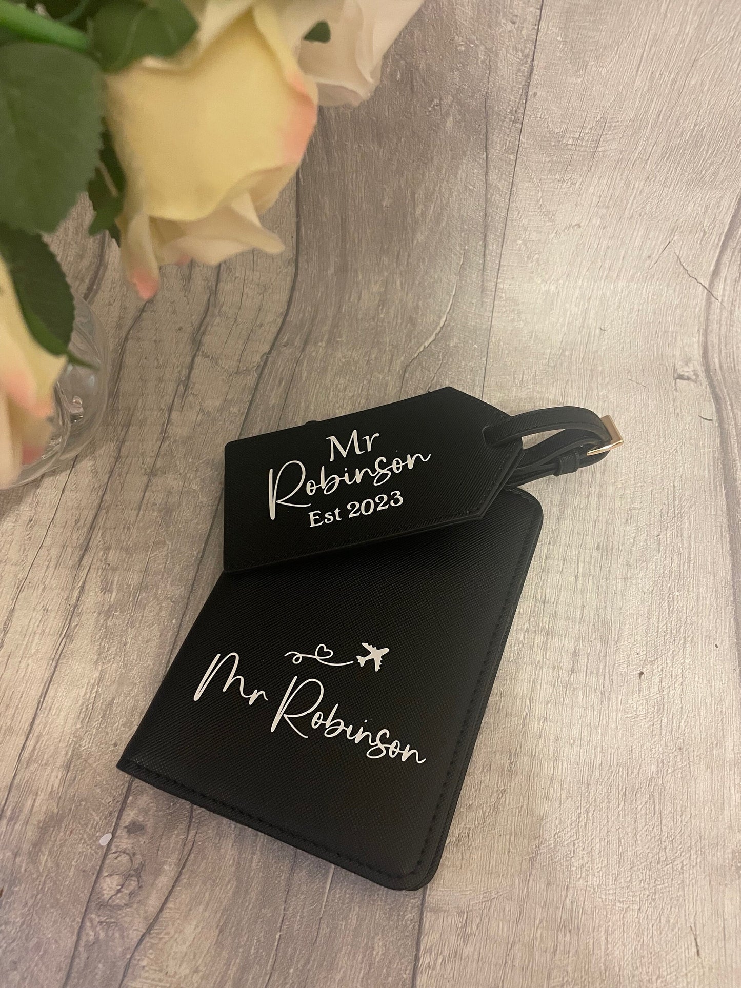 Personalised passport cover and luggage set. Travel set .
