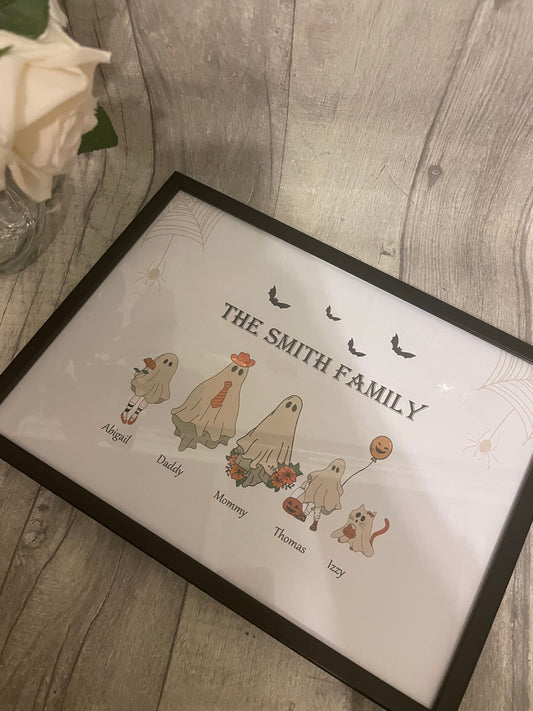 Personalised family ghost print, Halloween ghost frame, family frame