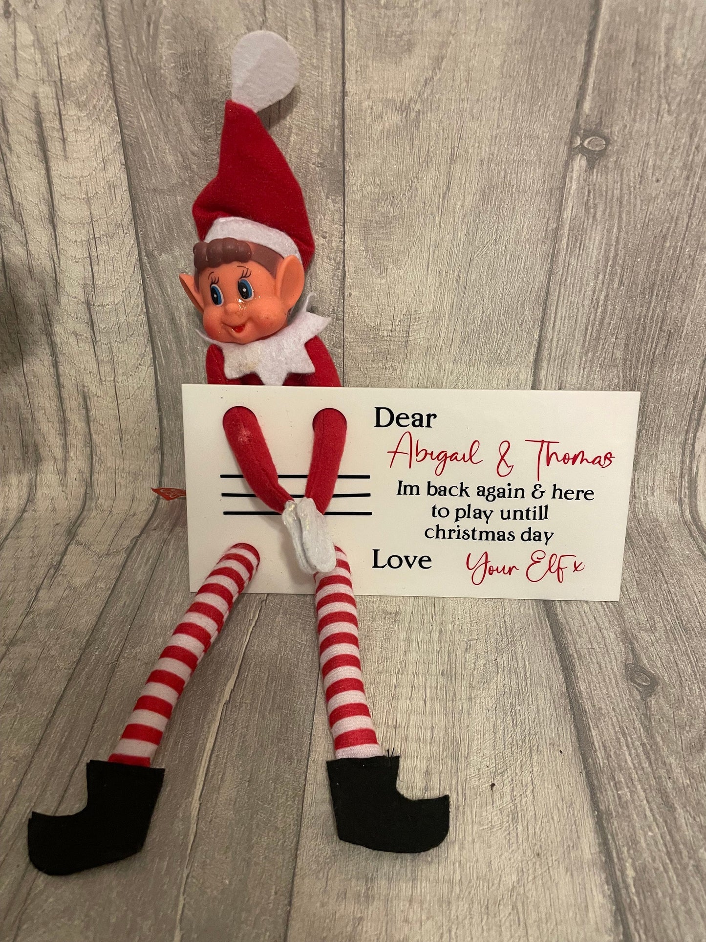 Elf arrival postcard, Elf Arrival Announcement, I’m  Back, Special Elf Delivery.