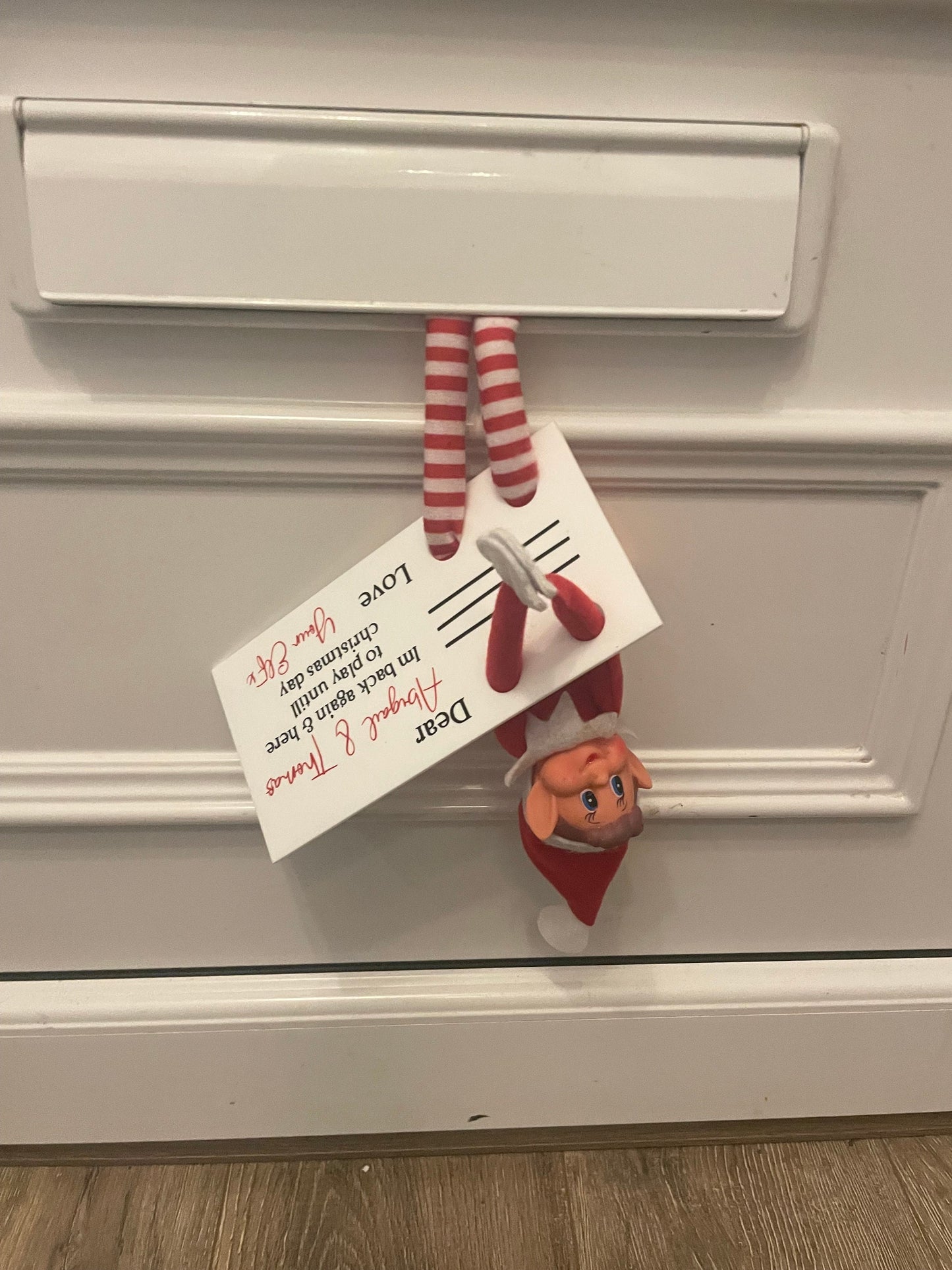 Elf arrival postcard, Elf Arrival Announcement, I’m  Back, Special Elf Delivery.