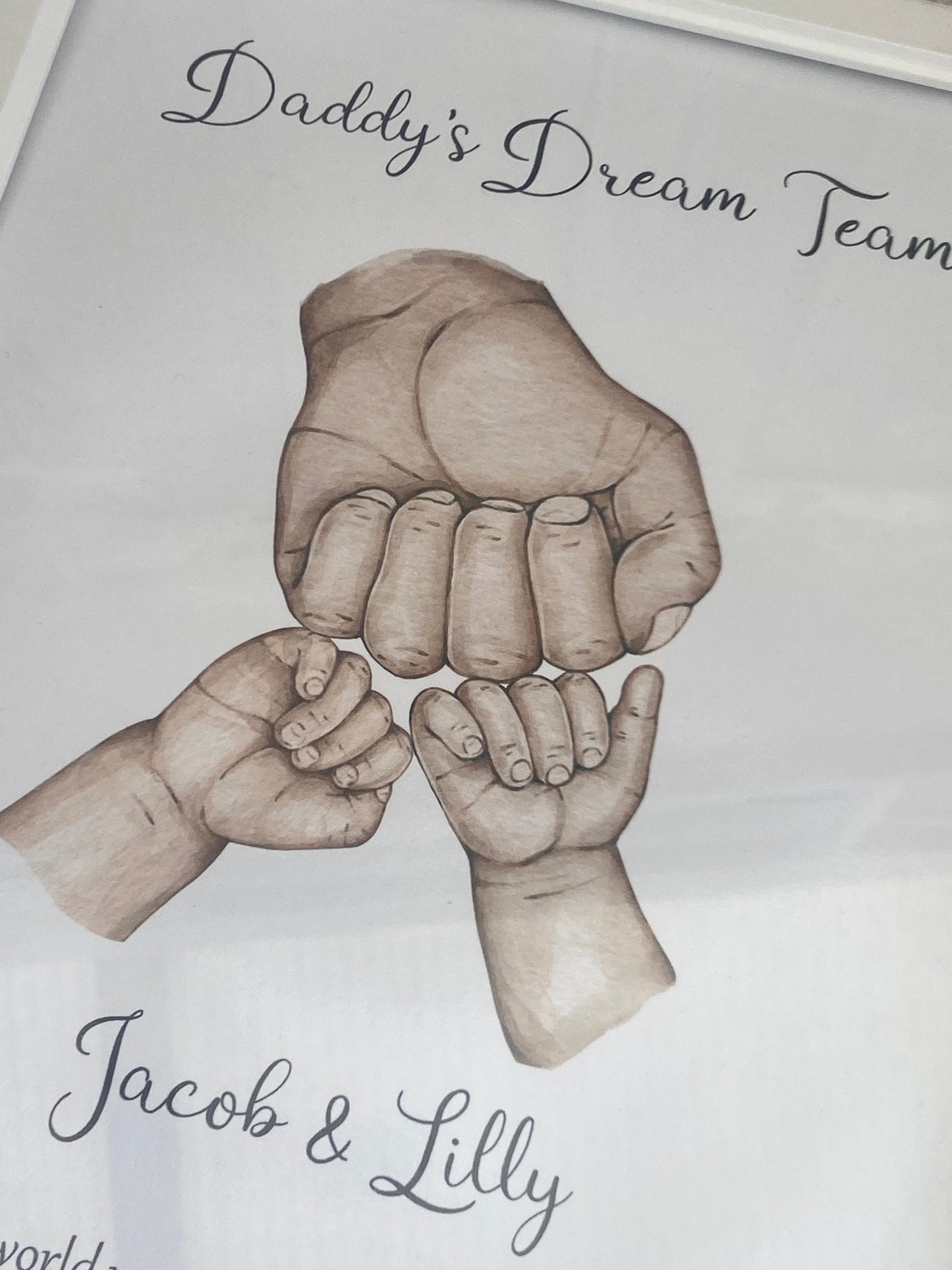 Framed Personalised Daddy Fist bump print, Daddys Team, Fathers Day Gift, Family print, Gift for Daddy