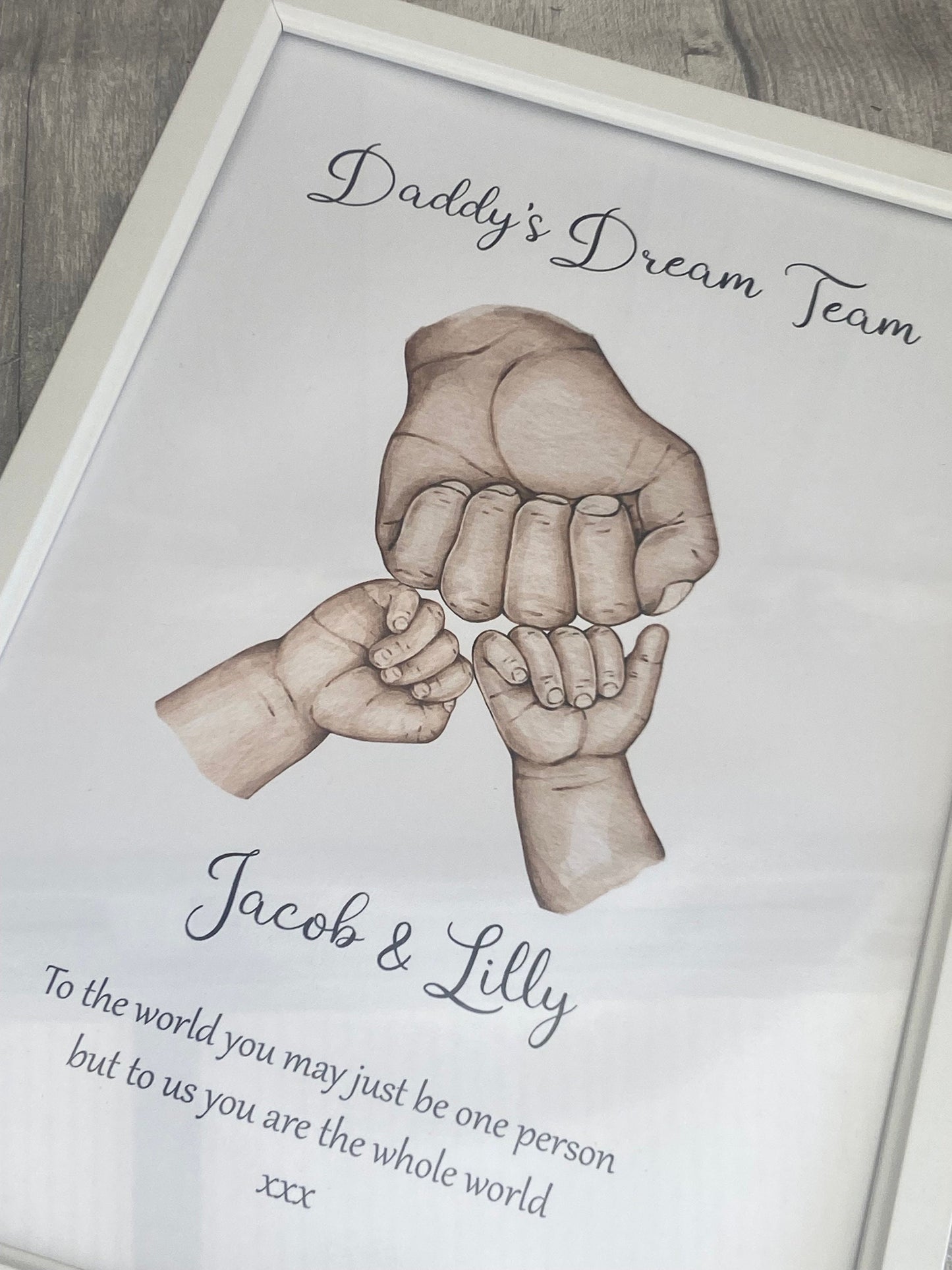 Framed Personalised Daddy Fist bump print, Daddys Team, Fathers Day Gift, Family print, Gift for Daddy