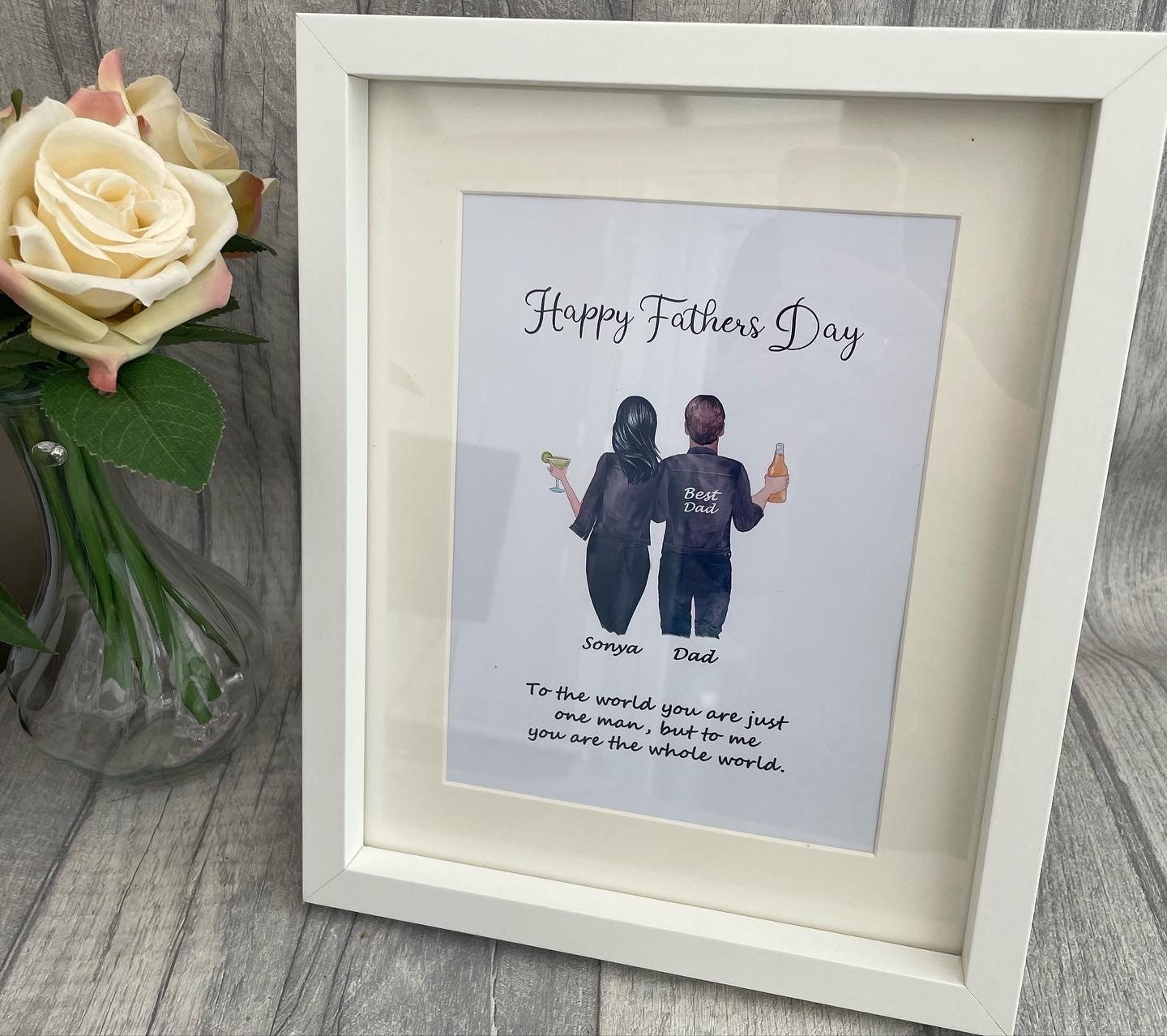 Personalised Father’s Day gift, leather jacket print, Daddy and me, Daddy daughter print.