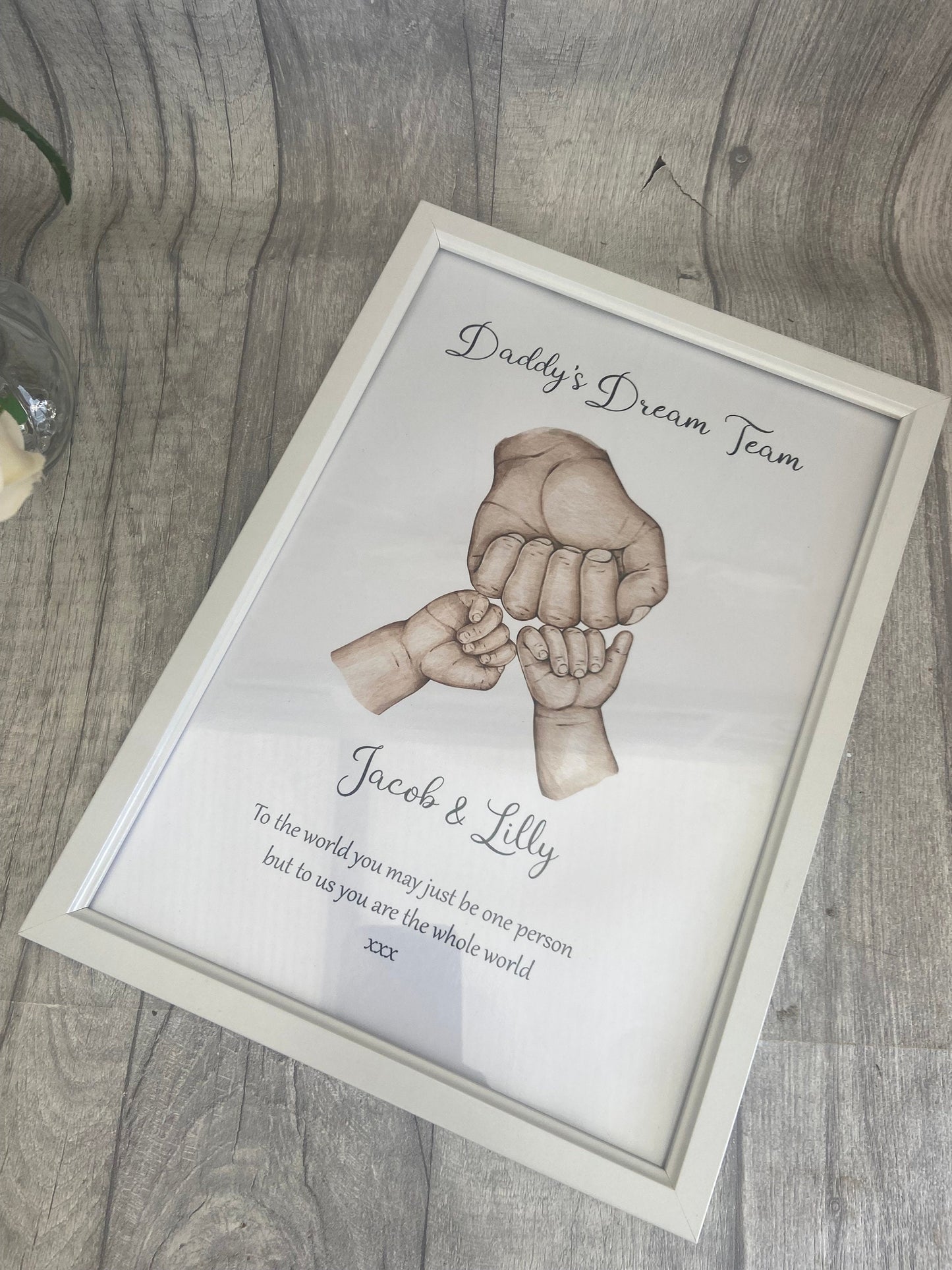 Framed Personalised Daddy Fist bump print, Daddys Team, Fathers Day Gift, Family print, Gift for Daddy