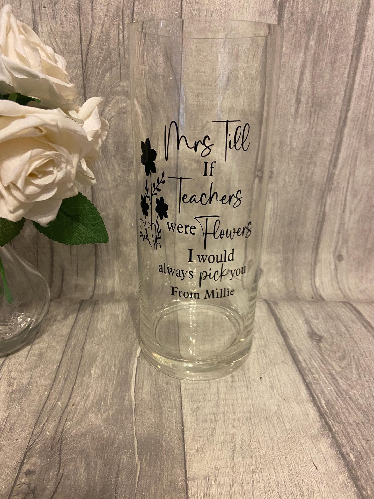Personalised vase for Teacher, flower vase, glass vase, personalised gift for teacher, End of term gift