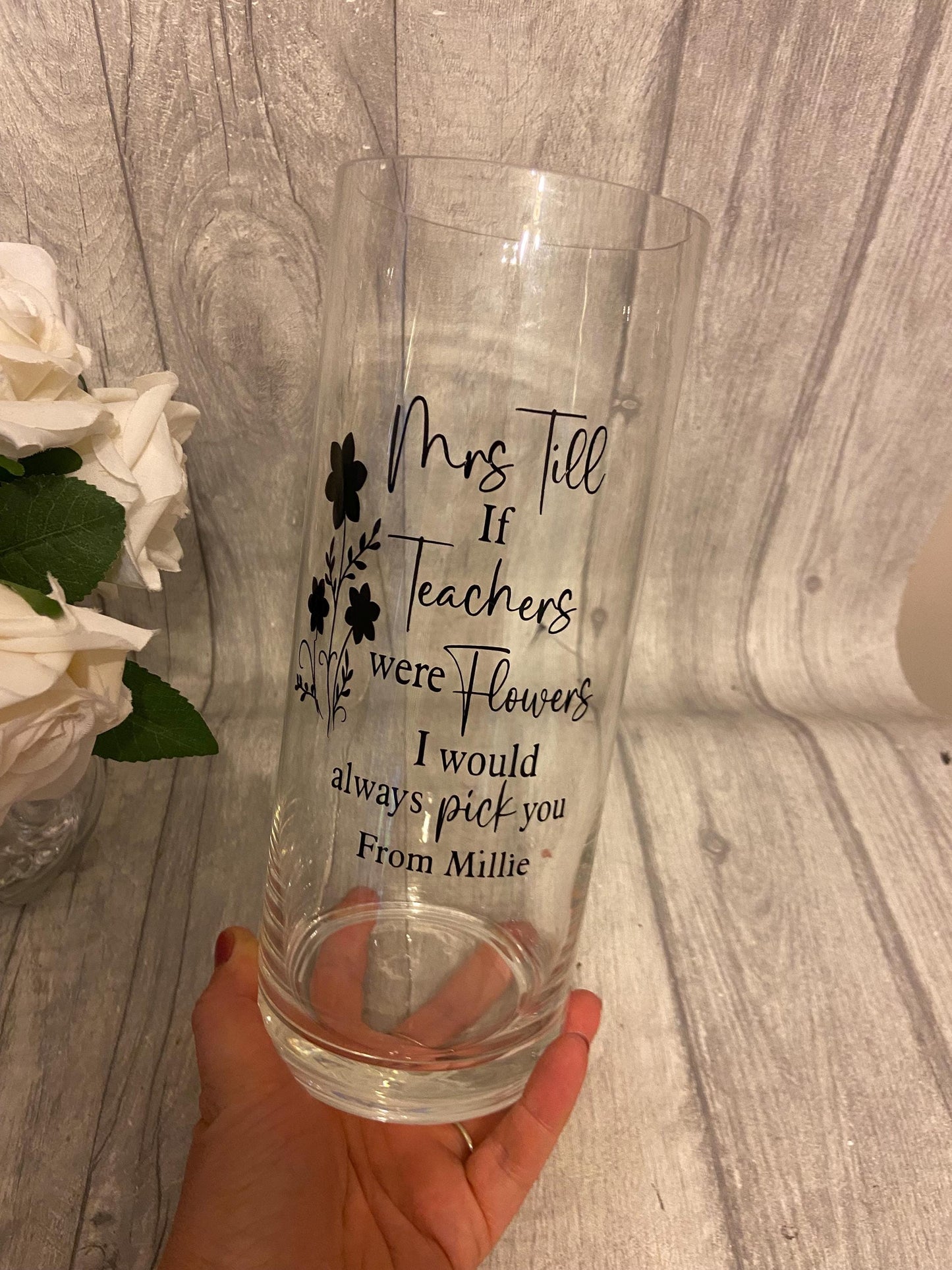 Personalised vase for Teacher, flower vase, glass vase, personalised gift for teacher, End of term gift