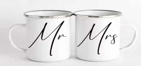 Mr And Mrs Mug Set, Personalised Wedding Gift,Hubby and wife enamal camping mug ,  Couple Mugs,  Anniversary, Gift For Couples,