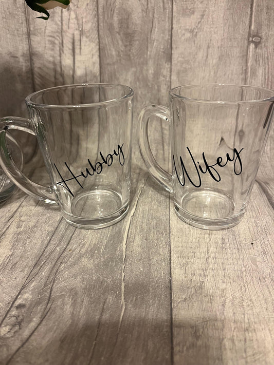 Mr And Mrs Mug Set, Personalised Wedding Gift,Hubby and wife glass mug,  Couple Mugs,  Anniversary, Gift For Couples,