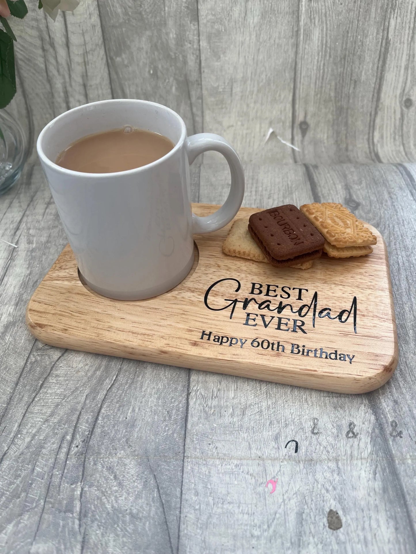 Grandad's Tea & Biscuits Tray, Personalised Tea Serving Board, Wooden Drink Tray, Gift for Grandad, Grandads Drink, Father’s Day Gift