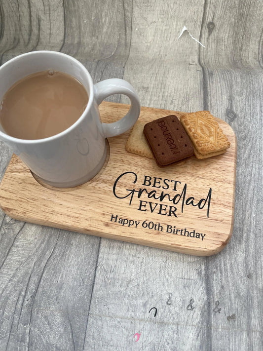 Grandad's Tea & Biscuits Tray, Personalised Tea Serving Board, Wooden Drink Tray, Gift for Grandad, Grandads Drink, Father’s Day Gift