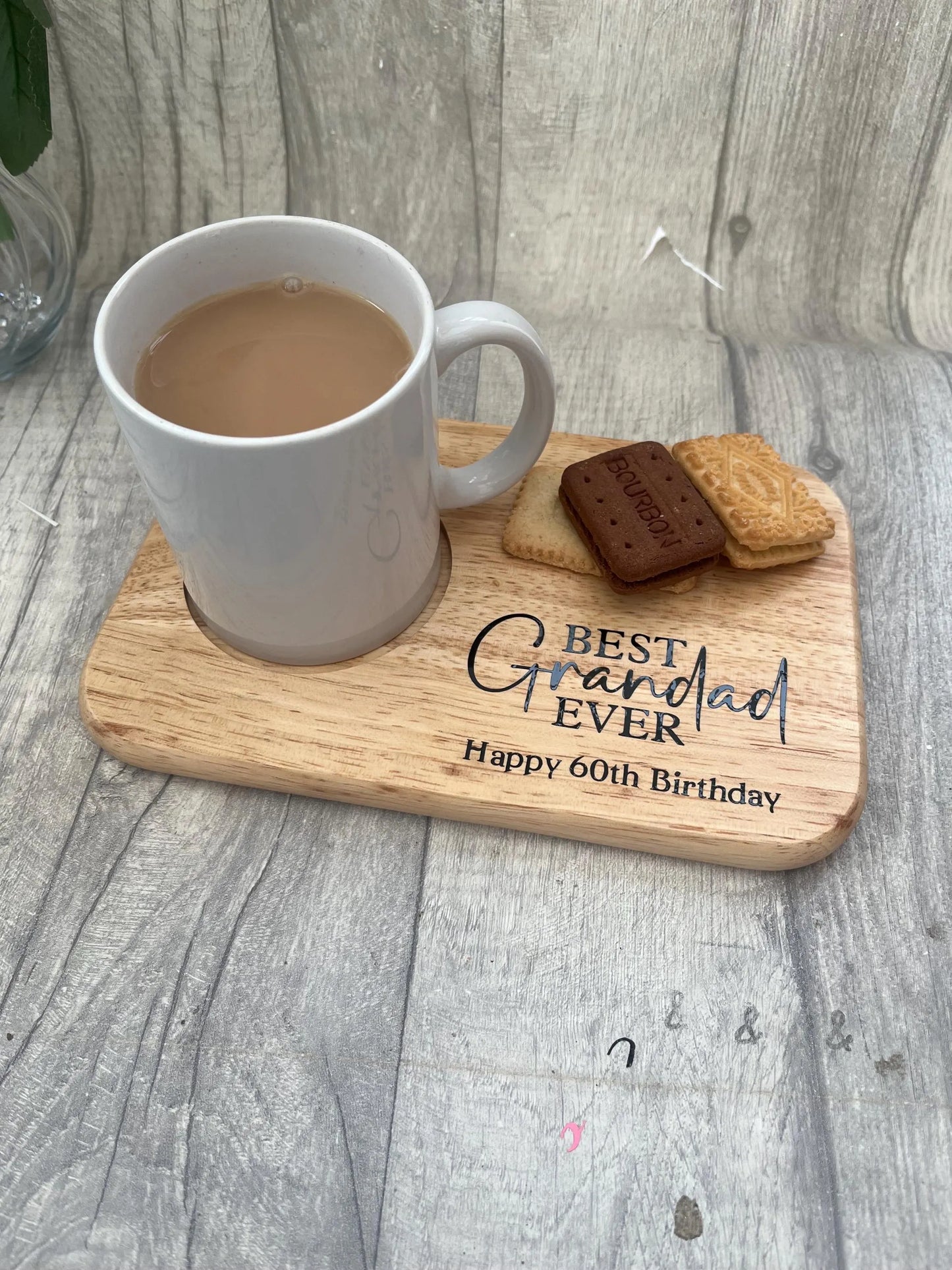 Grandad's Tea & Biscuits Tray, Personalised Tea Serving Board, Wooden Drink Tray, Gift for Grandad, Grandads Drink, Father’s Day Gift
