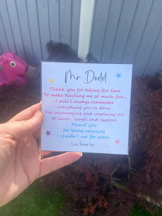 Thank You Gift, Personalised acrylic plaque, acrylic standing sign, personalised gifts for teacher, Teacher Plaque