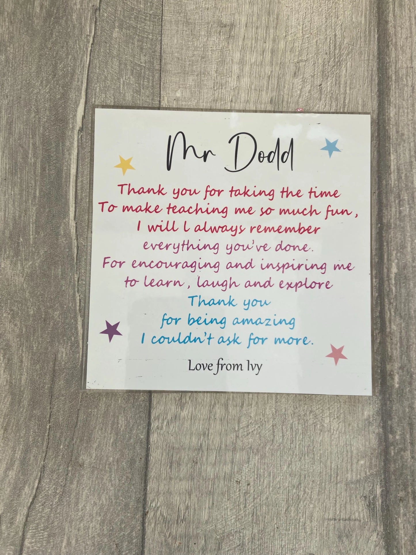 Thank You Gift, Personalised acrylic plaque, acrylic standing sign, personalised gifts for teacher, Teacher Plaque