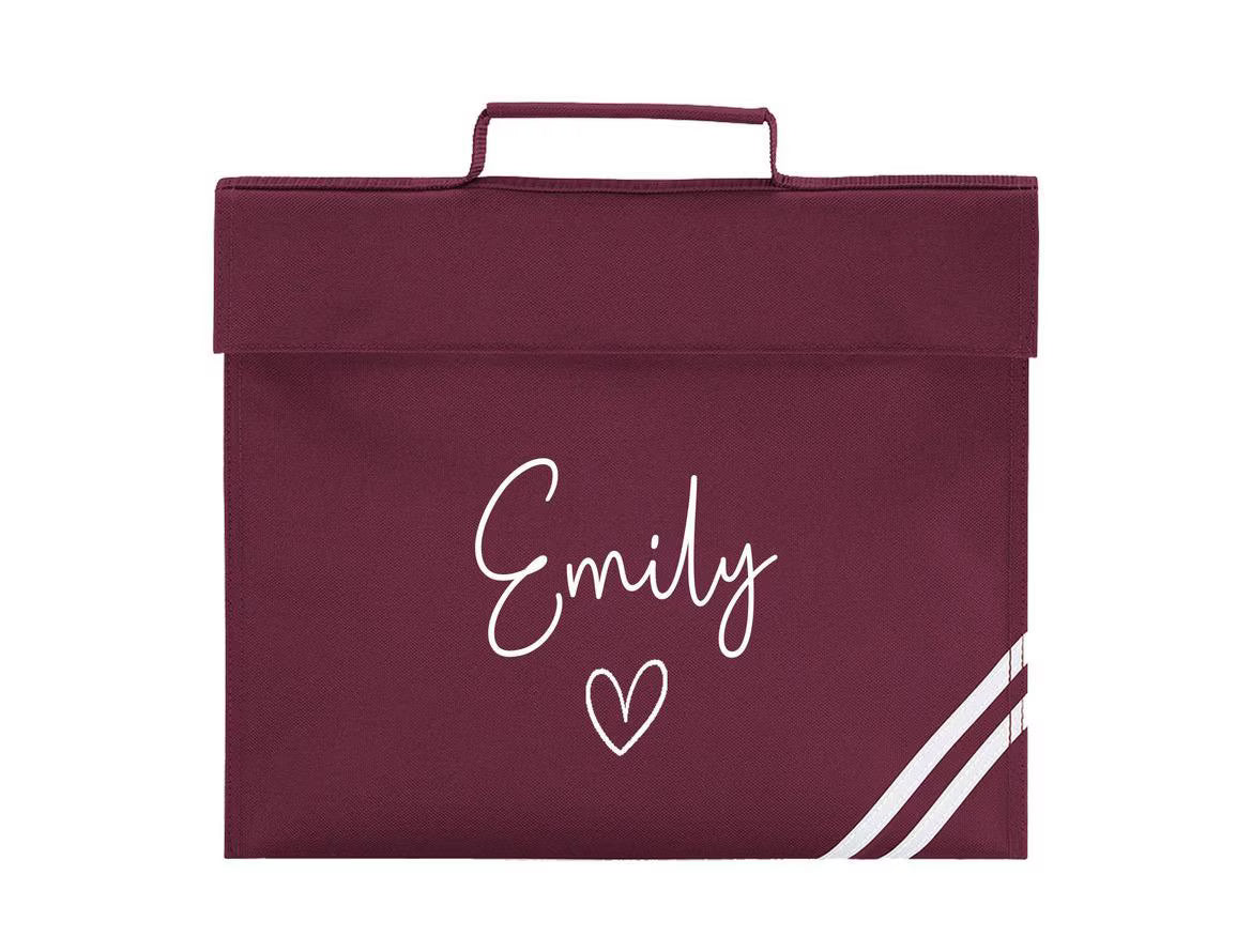 School Book Bag | Heart | Back to School | Personalised Bookbag | Girls | Boys | School Bag with Name | Choice of Colours..
