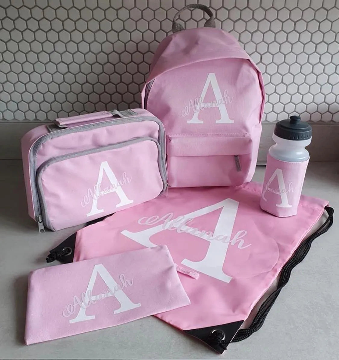 Personalised Backpack, Kids Boys Girls Initial Name, Lunch Bag, Water Bottle and Pencil Case, PE Bag School Bag, Back To School bag set