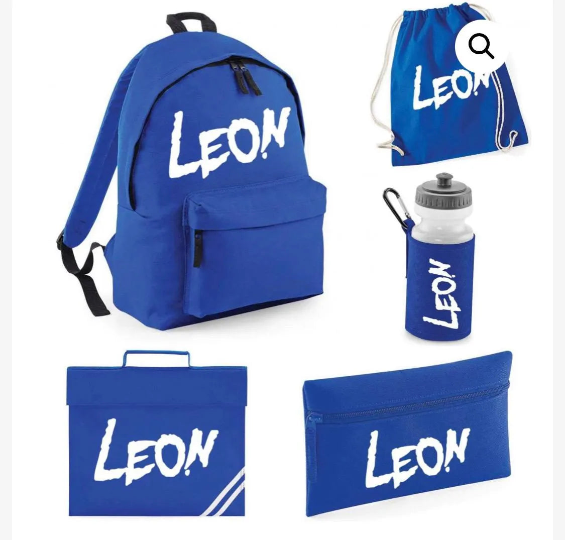 Personalised Backpack, Kids Boys Girls Initial Name, Lunch Bag, Water Bottle and Pencil Case, PE Bag School Bag, Back To School bag set
