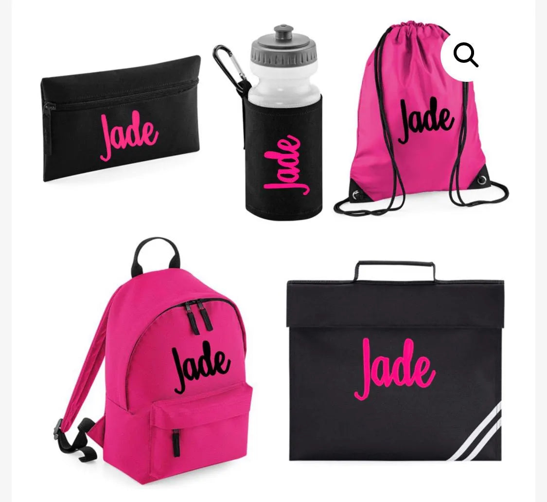 Personalised Backpack, Kids Boys Girls Initial Name, Lunch Bag, Water Bottle and Pencil Case, PE Bag School Bag, Back To School bag set