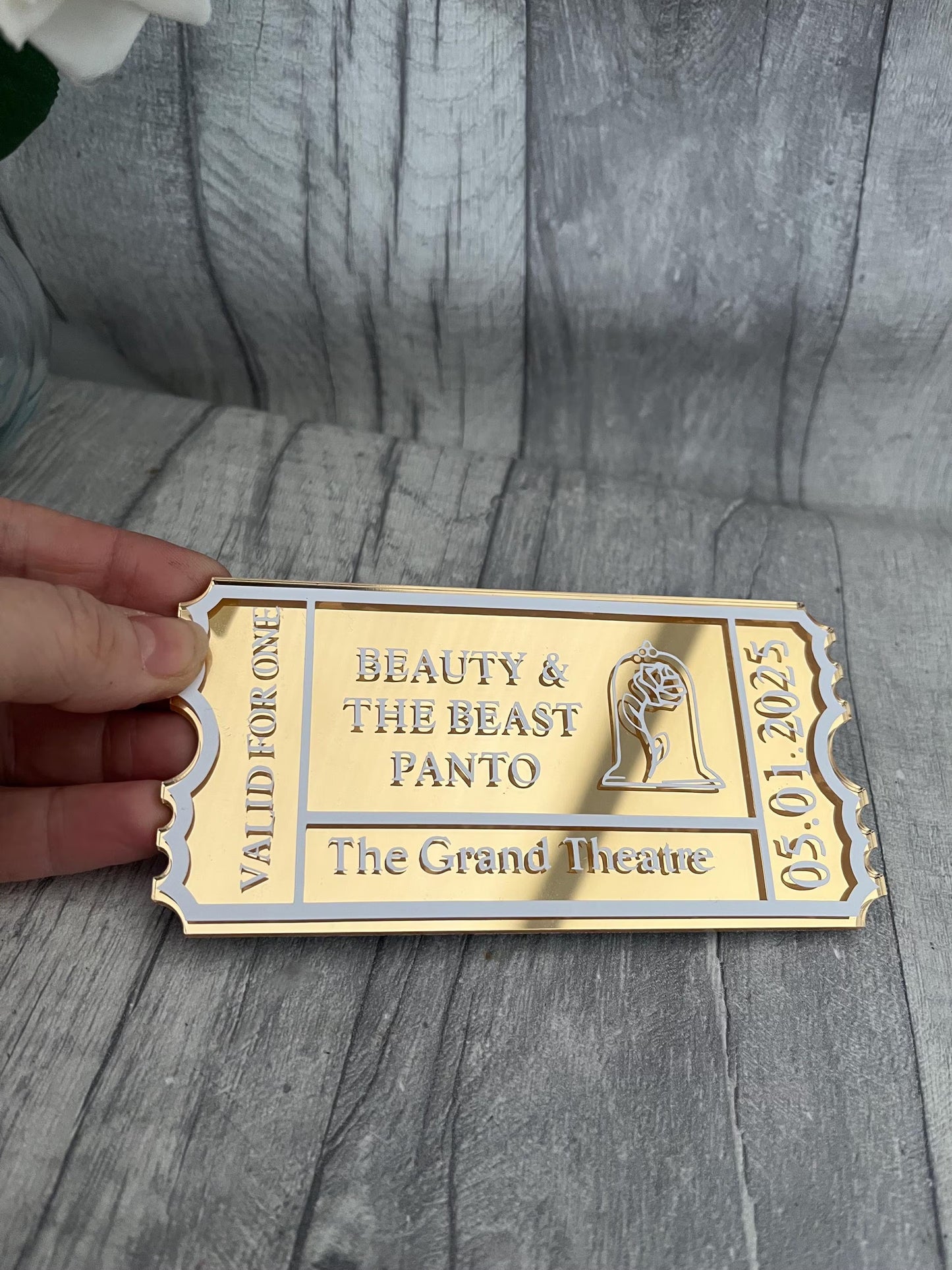 Personalised acrylic ticket, experience day ticket