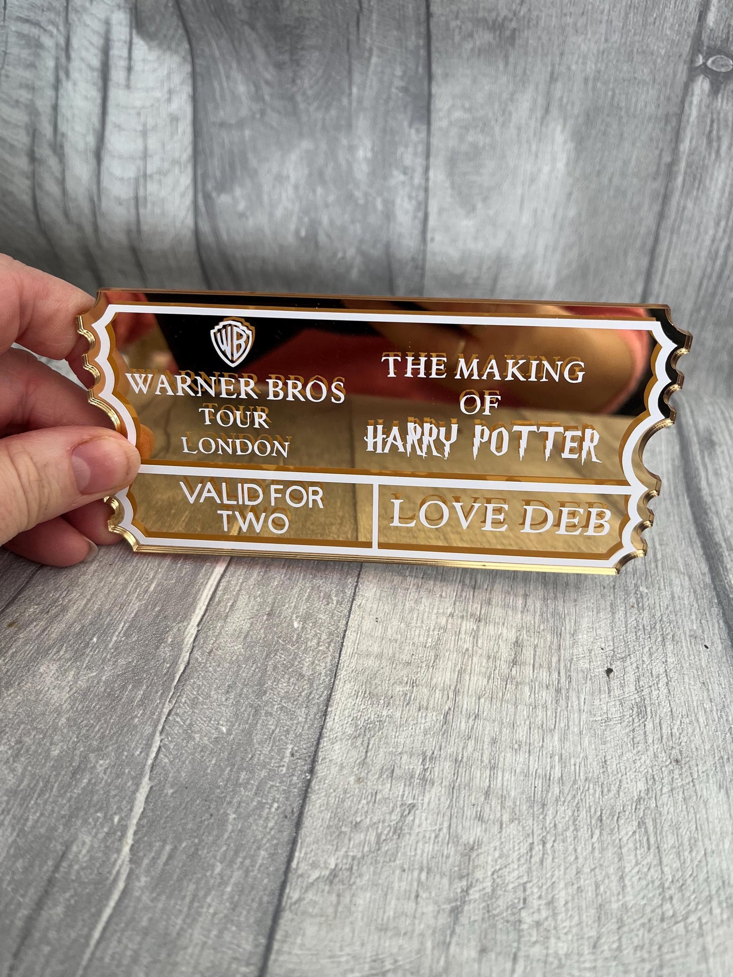 Personalised acrylic ticket, experience day ticket