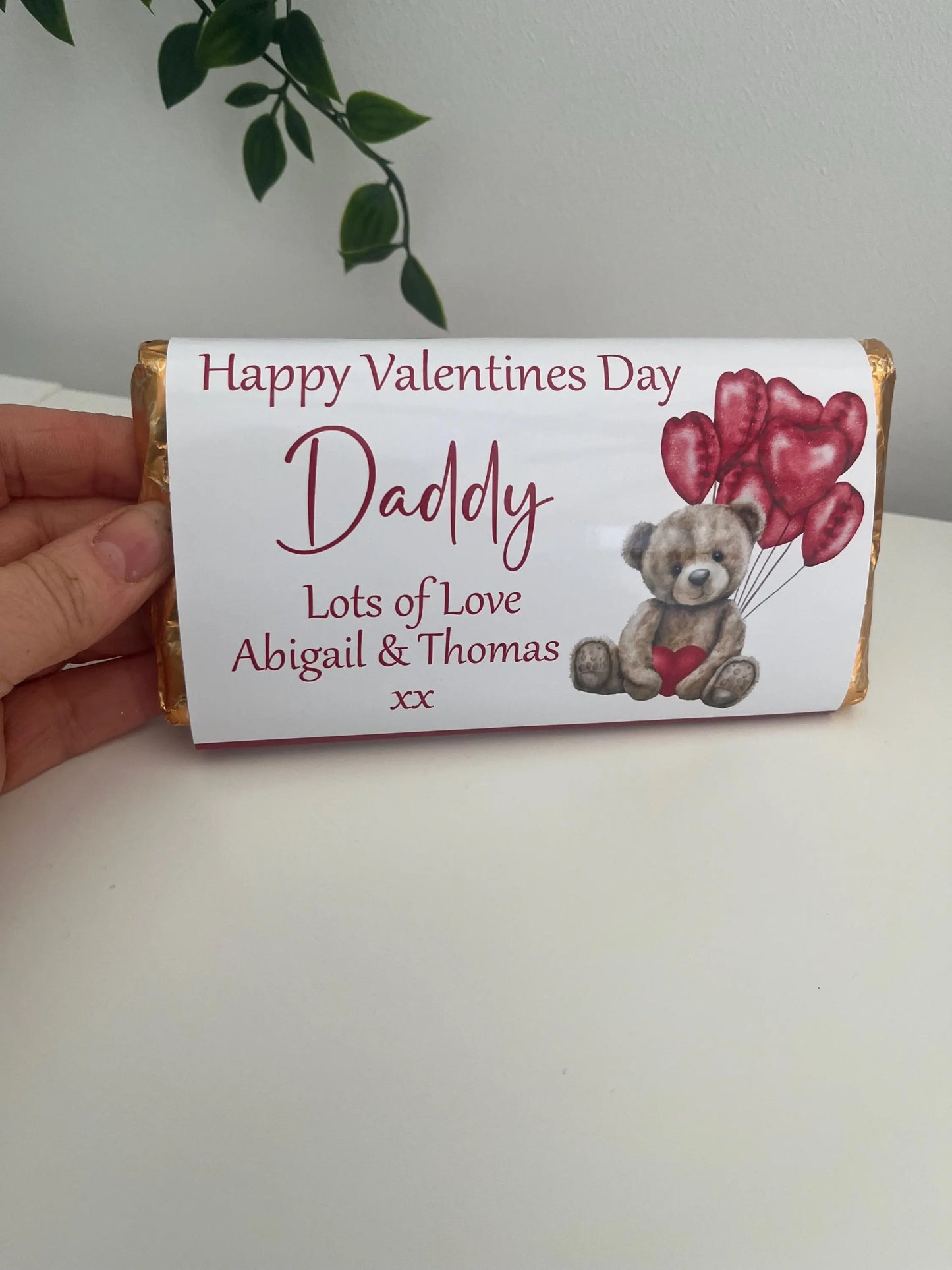 Personalised Valentine Chocolate Bar Wrapper | Teddy Valentine Design | Custom Name Chocolate Wrapper |