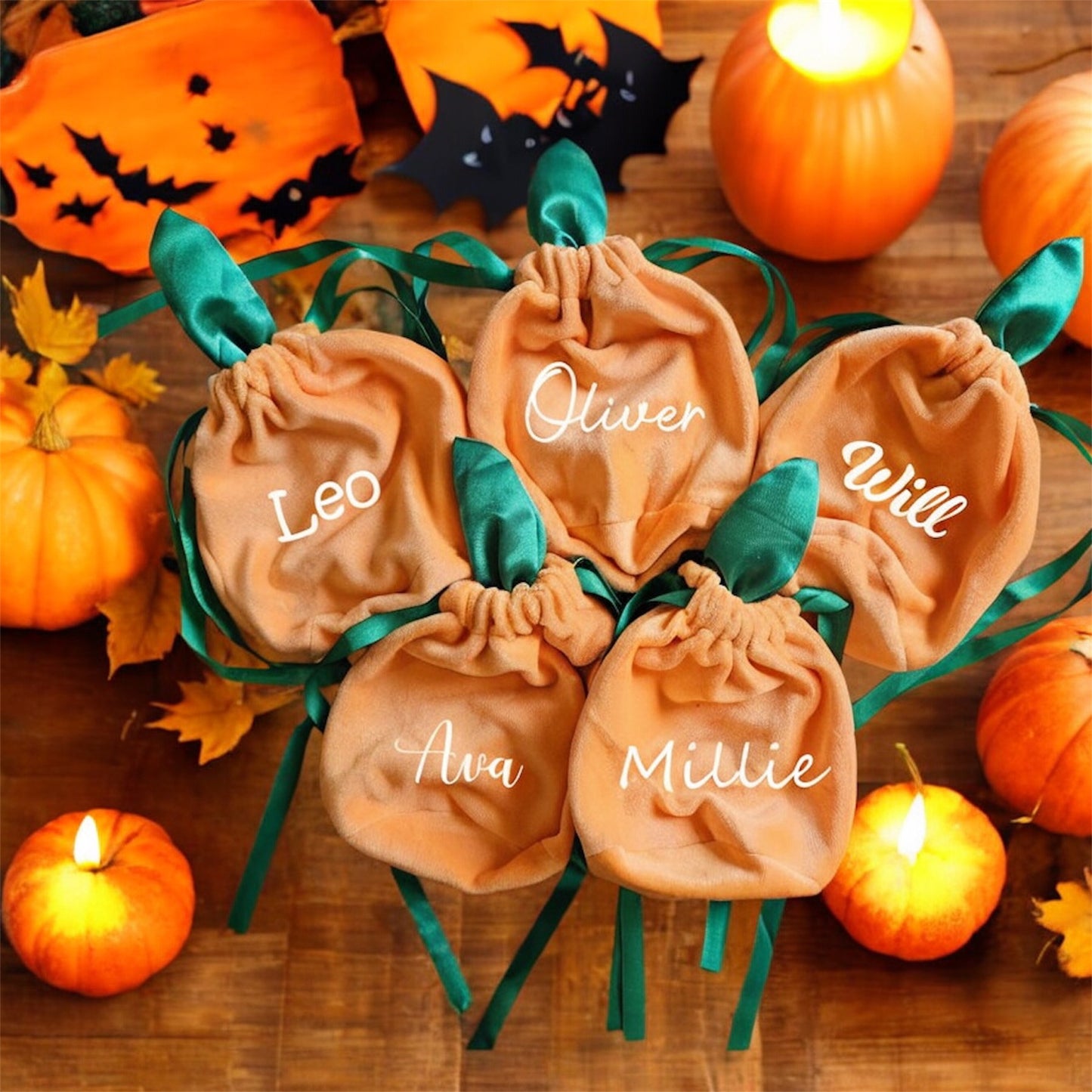 Personalised Halloween pumpkin bag, velvet pouch, velvet bags, sweet bag
