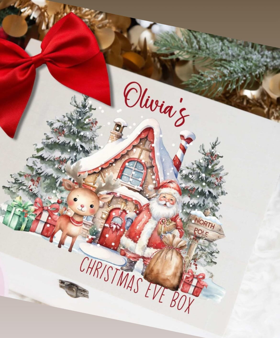 (Copy) Personalised Christmas Eve Box, Gift box, Santa Scene, Magnetic box