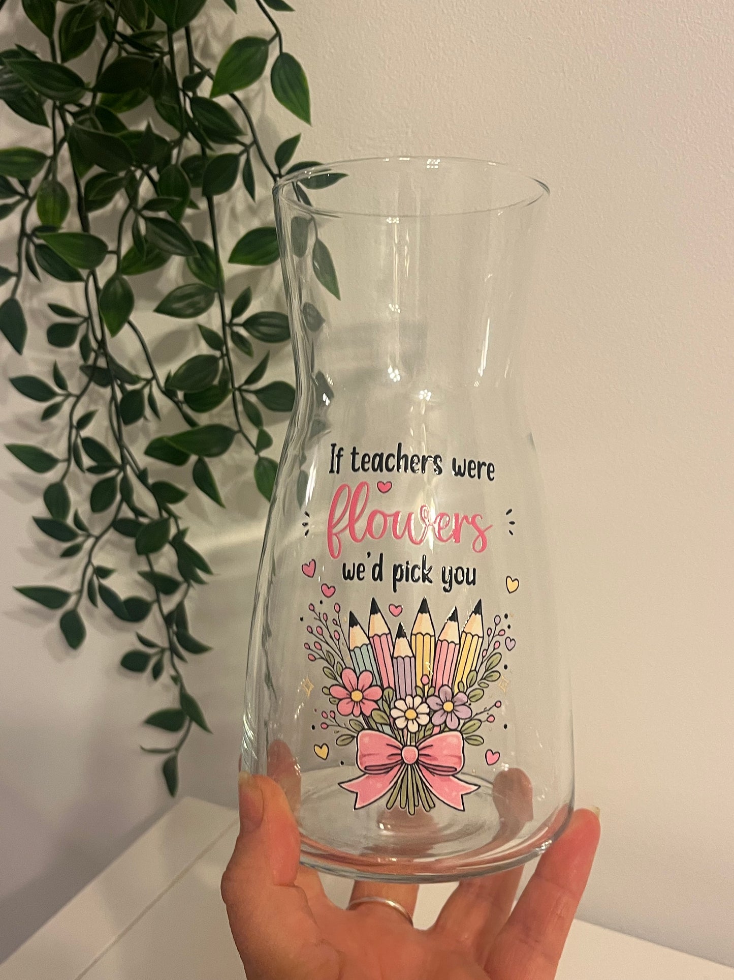 Personalised Pencil Vase  and candle set for teacher, gift for teacher , flower vase, glass vase, candle,  birthday gift, personalised gift, teacher appreciation gift