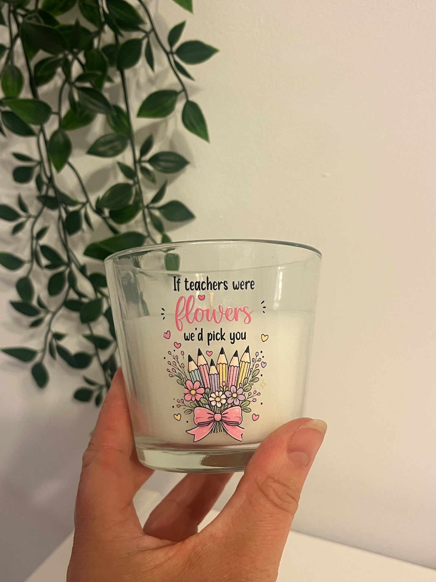 Personalised Pencil Vase  and candle set for teacher, gift for teacher , flower vase, glass vase, candle,  birthday gift, personalised gift, teacher appreciation gift