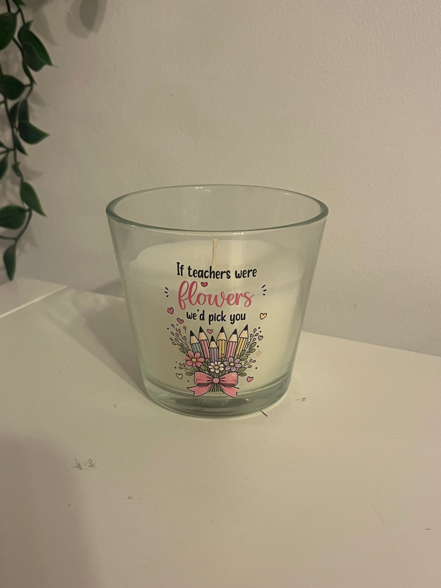 Personalised Pencil Vase  and candle set for teacher, gift for teacher , flower vase, glass vase, candle,  birthday gift, personalised gift, teacher appreciation gift