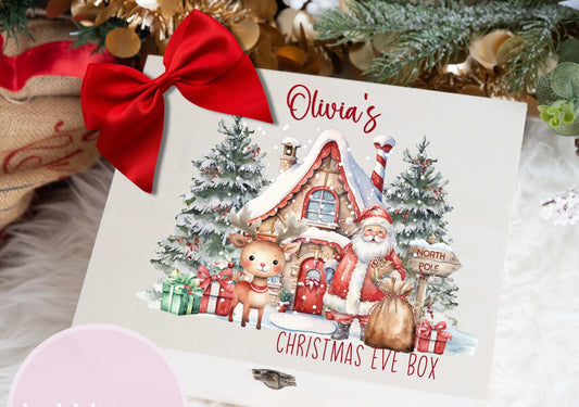 (Copy) Personalised Christmas Eve Box, Gift box, Santa Scene, Magnetic box