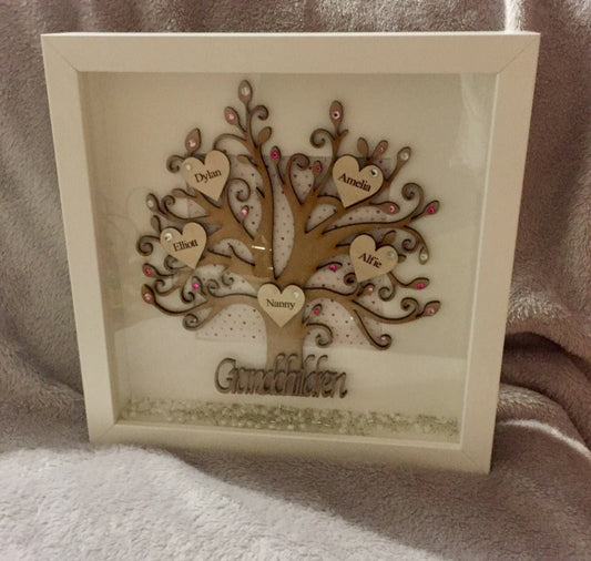 WOODEN FAMILY TREE, Personalised box frame,Keepsake Gift, Handmade Frame,Name Frame,Gift for mom/nan